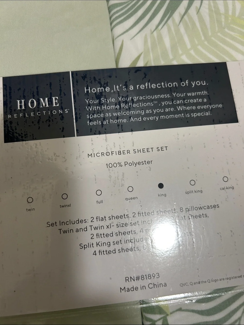Home Reflections KING SIZE Tropical Leaf & Sage Green DOUBLE SHEET SET NEW w BOX
